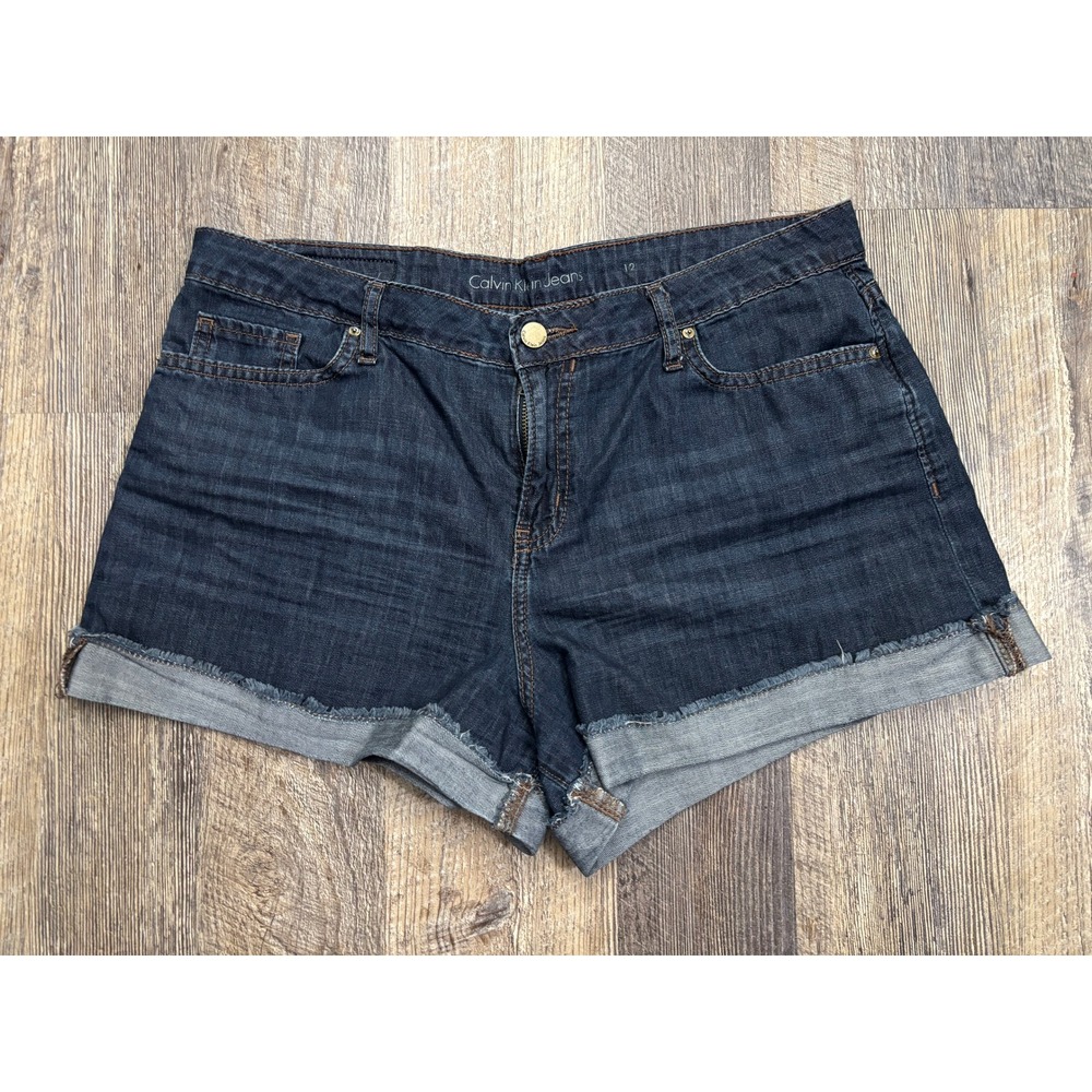 Calvin Klein Jeans Womens Dark Wash Raw Cuff Denim Shorts Size 12 100% Cotton